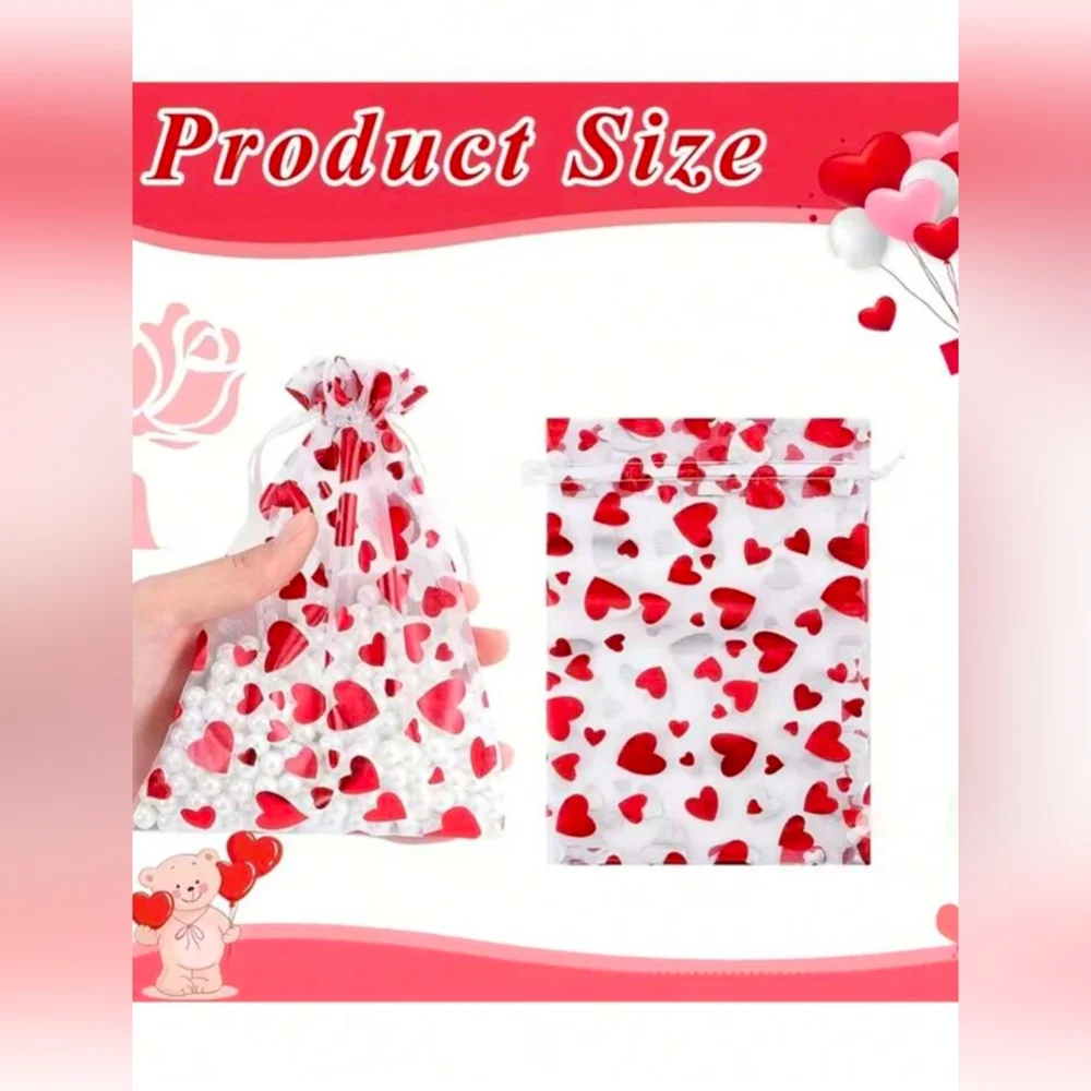 10pcs Red Heart Pink and Gold Organza Gift Bags